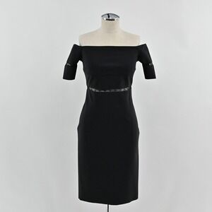 Greta Constantine Shamus Dress Womens Size M Black Off Shoulder Mesh Cocktail